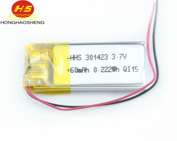 厂家直销301423（60mah）3.7v蓝牙耳机照明灯聚合物锂电池